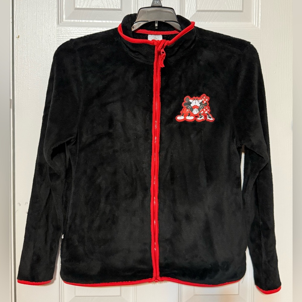 Disney Mickey & Minnie Mouse Black Fleece Zip Jacket Red Trim Size S